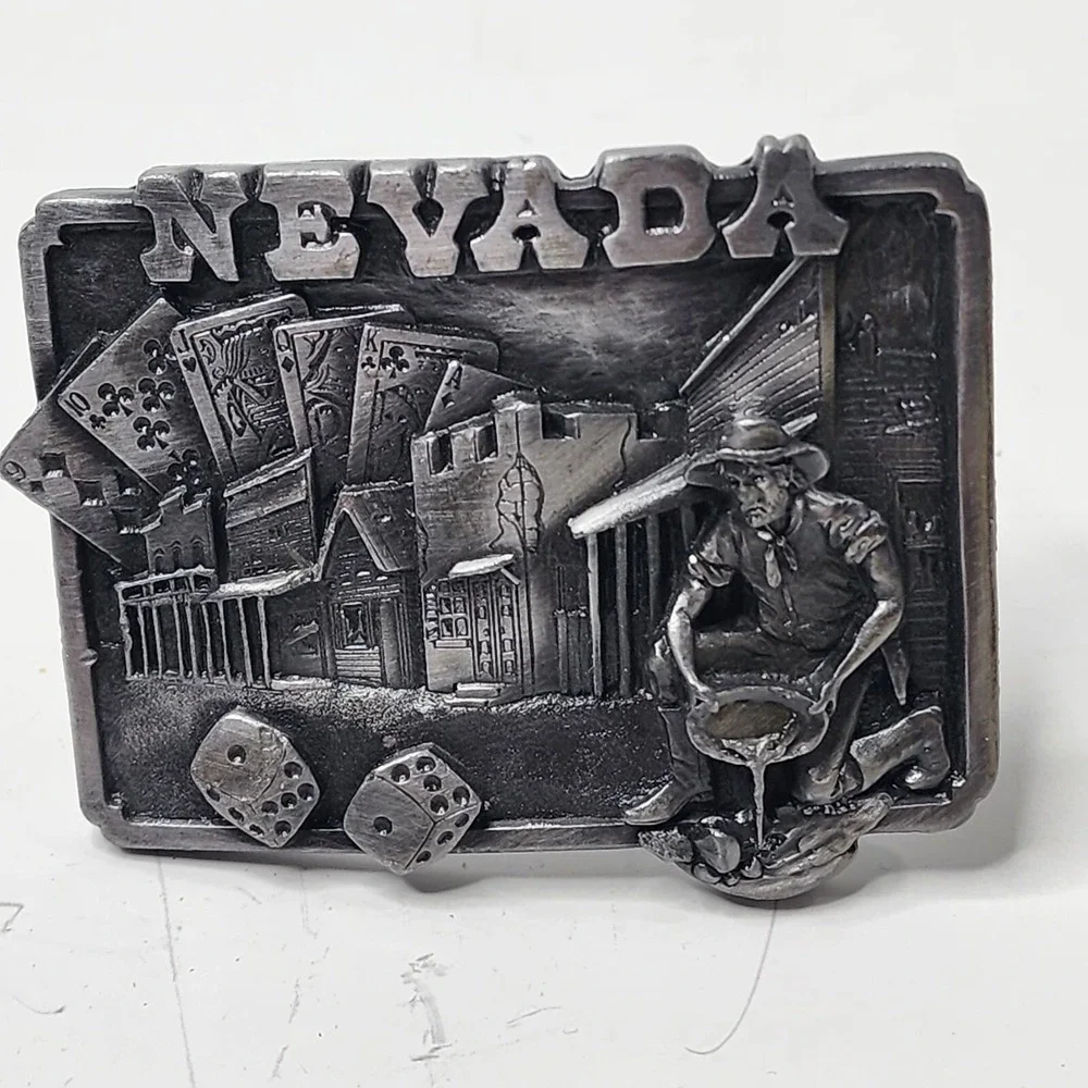 Nevada State Belt Buckle, 3D Image, Heavy, Gold Miner Casino, Signed 1982 H-20